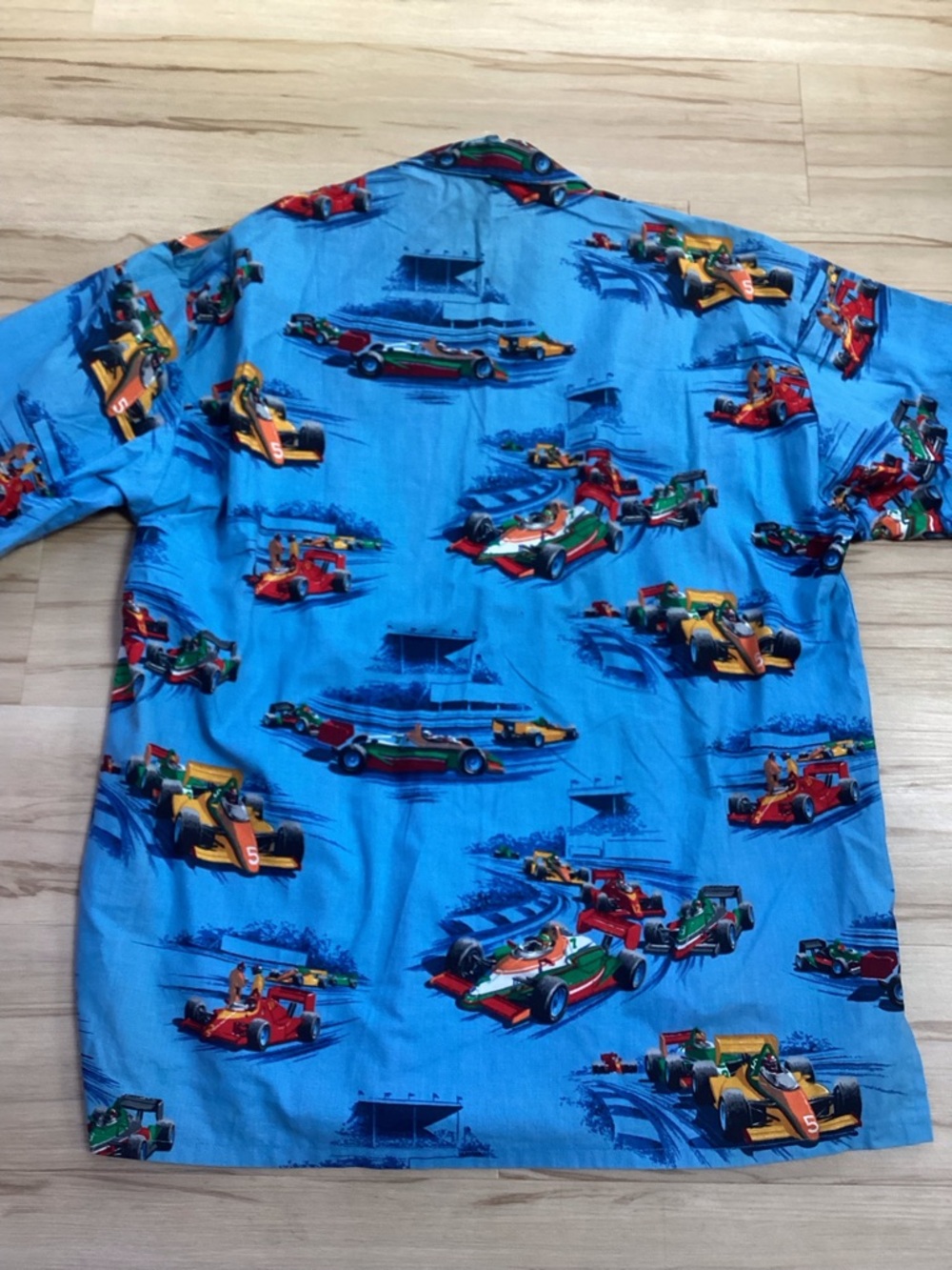 Men’s Blue Racing Car Cotton Print Button-Up SS Shirt Medium - Picture 3 of 9